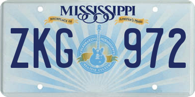 MS license plate ZKG972