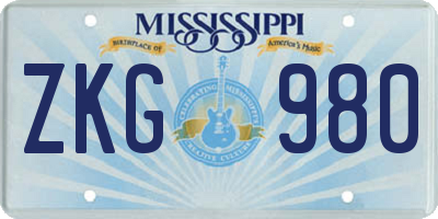 MS license plate ZKG980