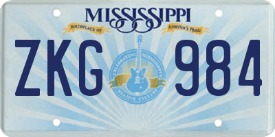 MS license plate ZKG984
