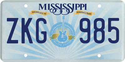 MS license plate ZKG985