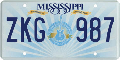 MS license plate ZKG987