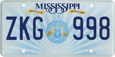 MS license plate ZKG998