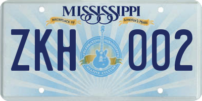 MS license plate ZKH002