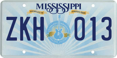 MS license plate ZKH013