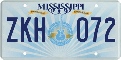 MS license plate ZKH072