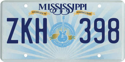 MS license plate ZKH398