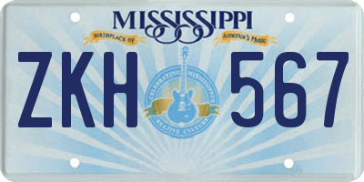 MS license plate ZKH567
