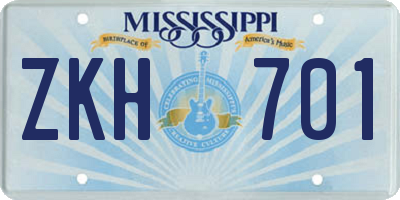 MS license plate ZKH701