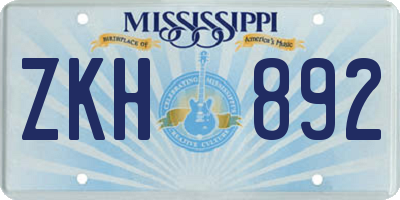 MS license plate ZKH892