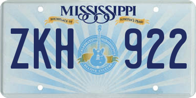 MS license plate ZKH922