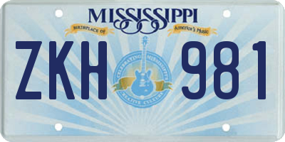MS license plate ZKH981