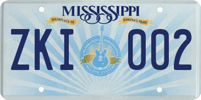 MS license plate ZKI002
