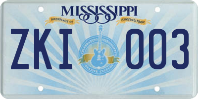 MS license plate ZKI003