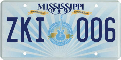MS license plate ZKI006