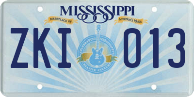 MS license plate ZKI013
