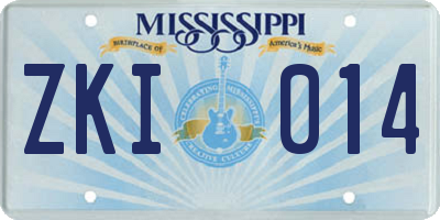 MS license plate ZKI014