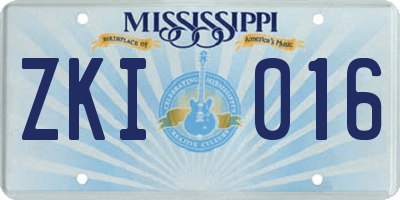 MS license plate ZKI016