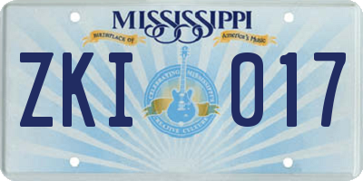 MS license plate ZKI017