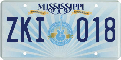 MS license plate ZKI018