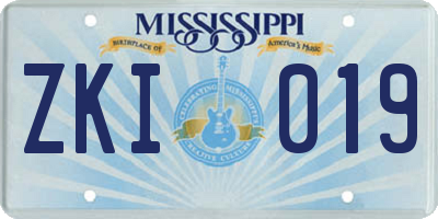 MS license plate ZKI019
