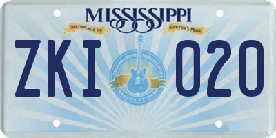 MS license plate ZKI020