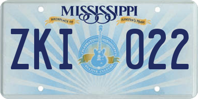 MS license plate ZKI022