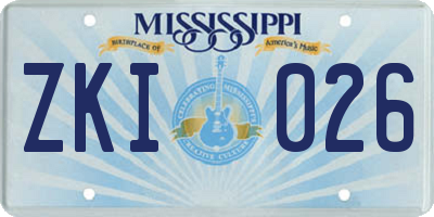 MS license plate ZKI026