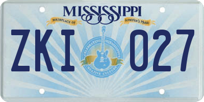 MS license plate ZKI027