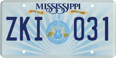 MS license plate ZKI031