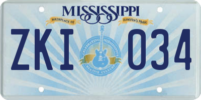 MS license plate ZKI034
