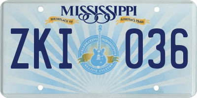 MS license plate ZKI036