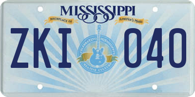 MS license plate ZKI040