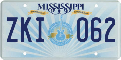 MS license plate ZKI062