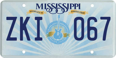 MS license plate ZKI067