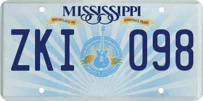 MS license plate ZKI098