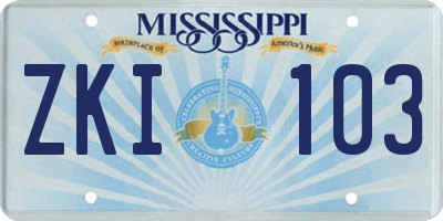 MS license plate ZKI103