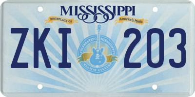 MS license plate ZKI203