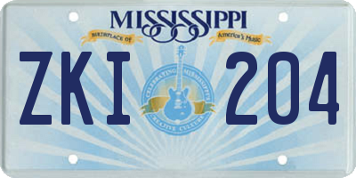 MS license plate ZKI204