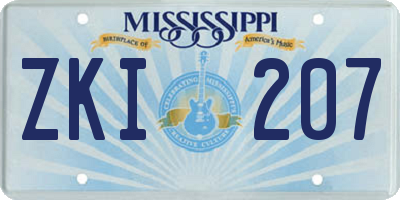 MS license plate ZKI207