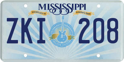 MS license plate ZKI208