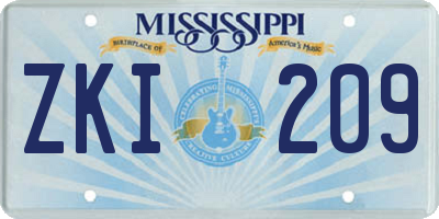 MS license plate ZKI209