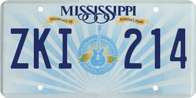 MS license plate ZKI214