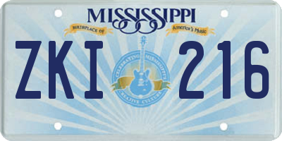 MS license plate ZKI216