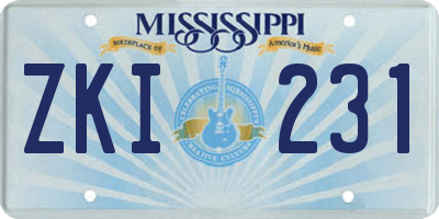MS license plate ZKI231