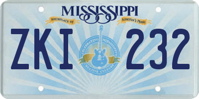 MS license plate ZKI232