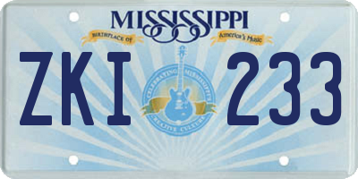 MS license plate ZKI233