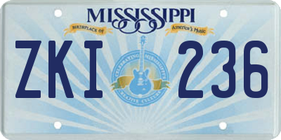 MS license plate ZKI236