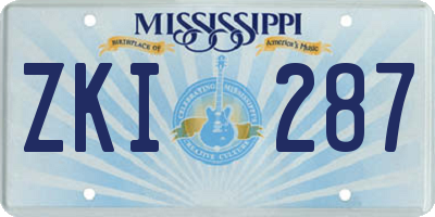 MS license plate ZKI287
