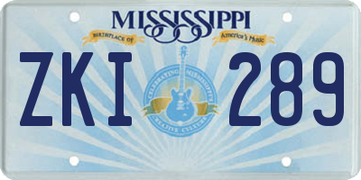 MS license plate ZKI289