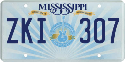 MS license plate ZKI307